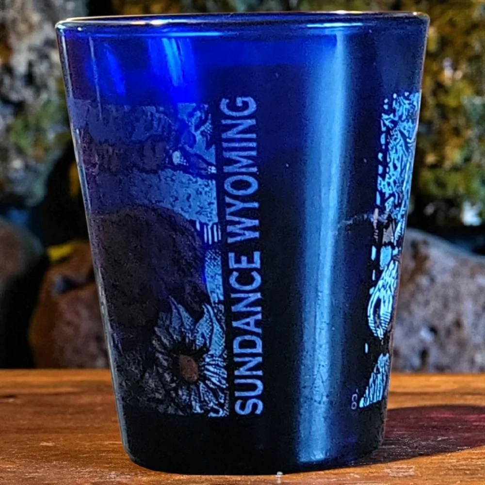 Vtg Libbey Souvenir Shot Glass Sundance Wyoming Cobalt Blue 1oz Toothpick Holder